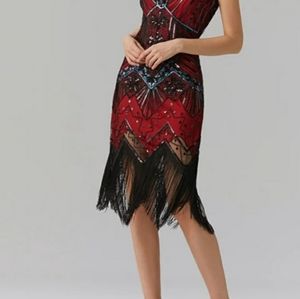 New years Retro 20s red black dress